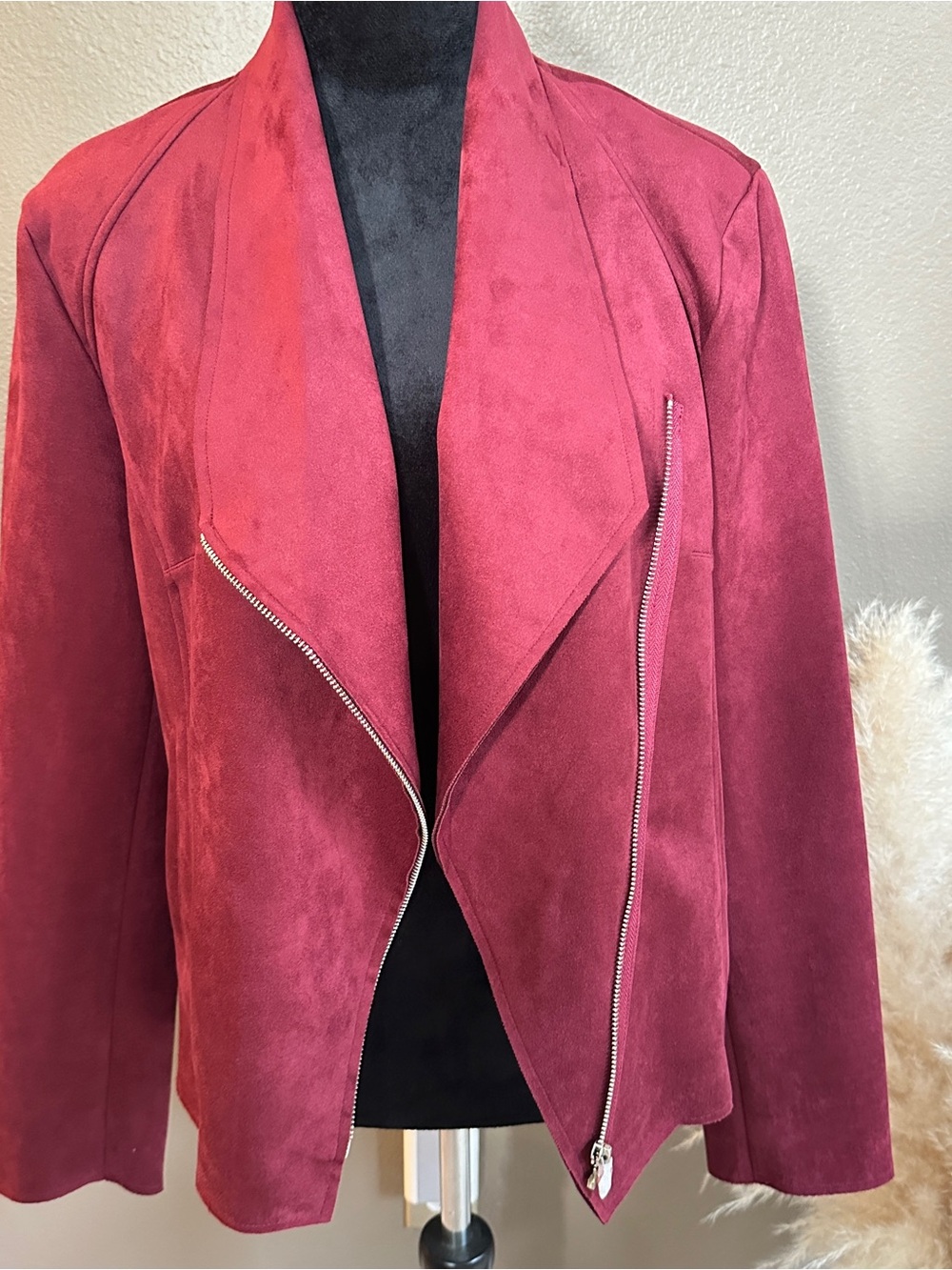 Philosophy Suede Draped Moto Jacket - Wine